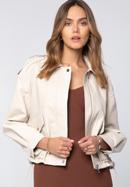 Women's faux leather oversize jacket, cream, 97-9P-105-P-L, Photo 1