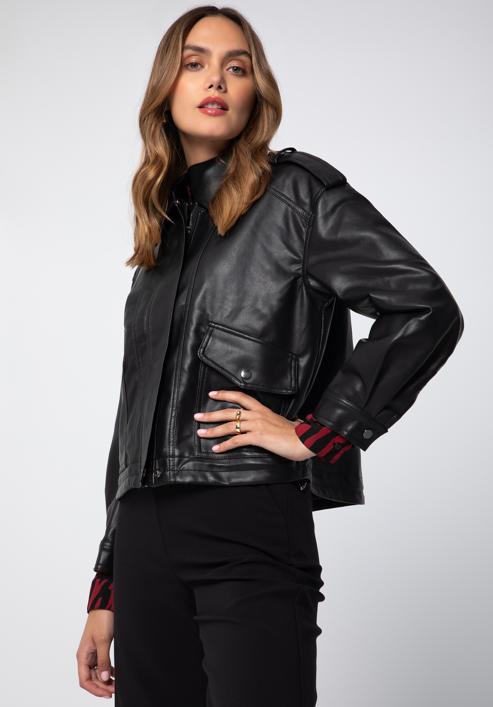 Women's faux leather oversize jacket, black, 97-9P-105-P-XL, Photo 1