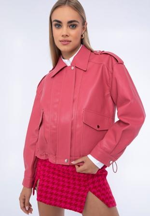 Women's faux leather oversize jacket, pink, 97-9P-105-P-S, Photo 1
