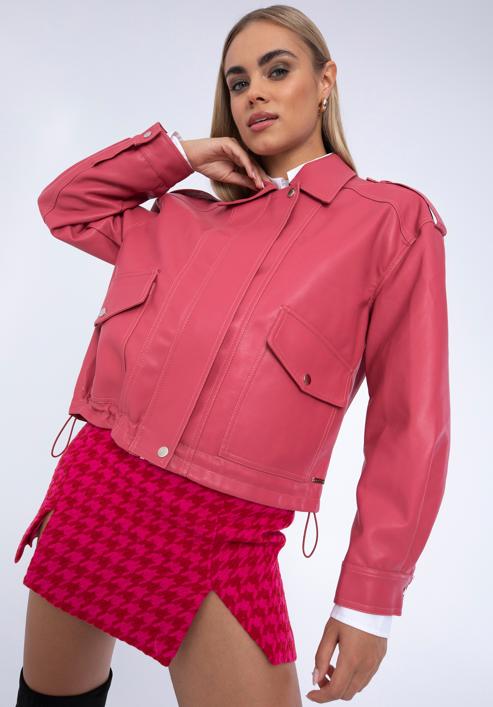 Women's faux leather oversize jacket, pink, 97-9P-105-P-L, Photo 16