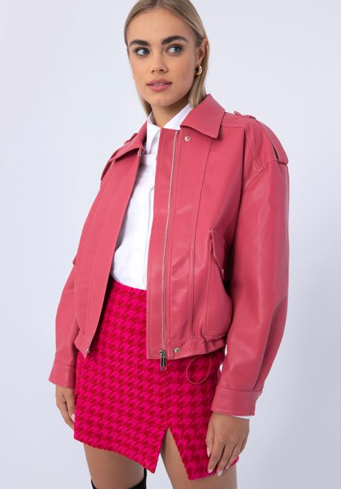 Women's faux leather oversize jacket, pink, 97-9P-105-P-M, Photo 17