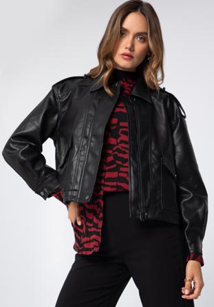 Women's faux leather oversize jacket, black, 97-9P-105-1-L, Photo 1