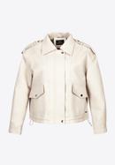 Women's faux leather oversize jacket, cream, 97-9P-105-P-L, Photo 20