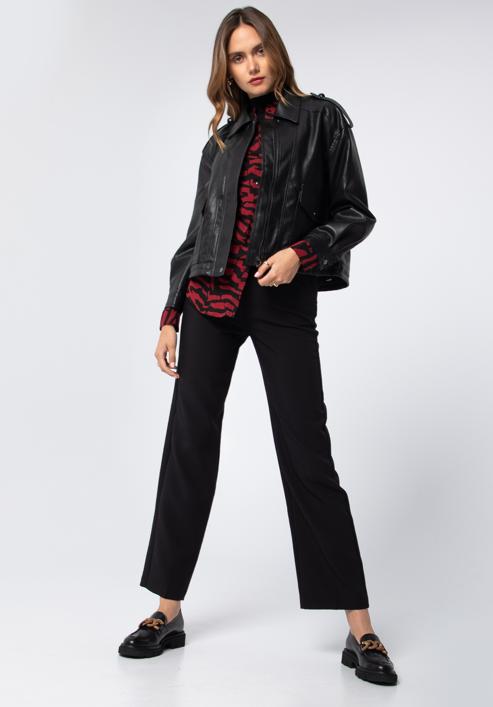 Women's faux leather oversize jacket, black, 97-9P-105-1-M, Photo 4