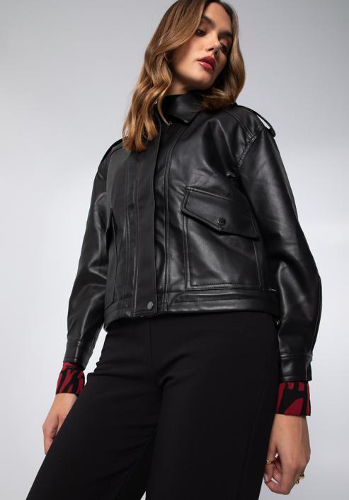 Women's faux leather oversize jacket, black, 97-9P-105-0-XL, Photo 6