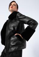 Damska kurtka z ekoskóry podszyta sztucznym futerkiem, czarny, 97-9W-001-9-S, Zdjęcie 4
