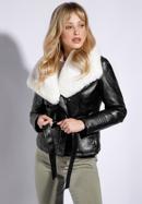 Faux leather biker jacket with faux fur collar, black-white, 95-9P-106-10-3XL, Photo 2