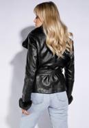 Faux leather biker jacket with faux fur collar, black, 95-9P-106-10-L, Photo 3