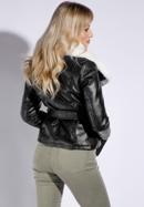 Faux leather biker jacket with faux fur collar, black-white, 95-9P-106-10-S, Photo 4