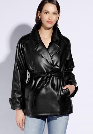 Women's faux leather belted jacket, black, 96-9P-104-1-M, Photo 1