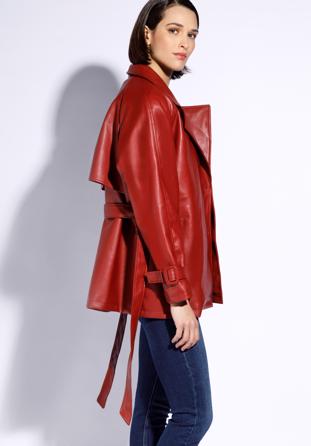 Women's faux leather belted jacket, red, 96-9P-104-3-L, Photo 1