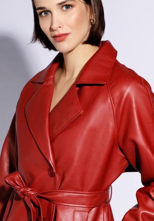 Damska kurtka z ekoskóry z paskiem, czerwony, 96-9P-104-1-XL, Zdjęcie 5
