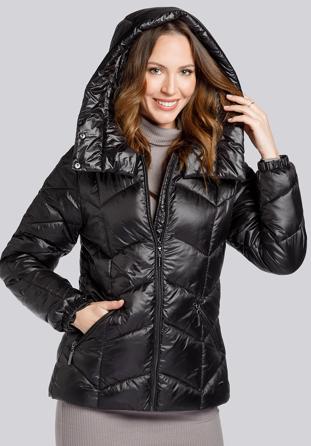 Damska kurtka z nylonu pikowana w zygzaki, czarny, 93-9D-403-1-XL, Zdjęcie 1