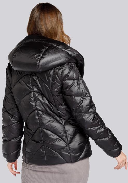 Damska kurtka z nylonu pikowana w zygzaki, czarny, 93-9D-403-1-2XL, Zdjęcie 4