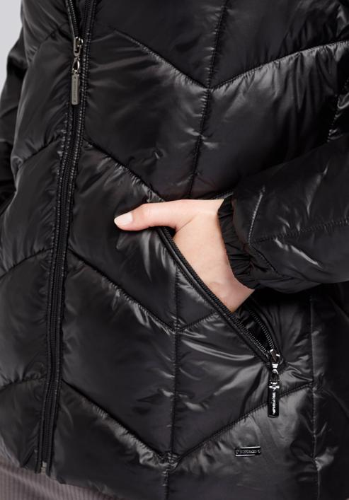 Damska kurtka z nylonu pikowana w zygzaki, czarny, 93-9D-403-1-2XL, Zdjęcie 6