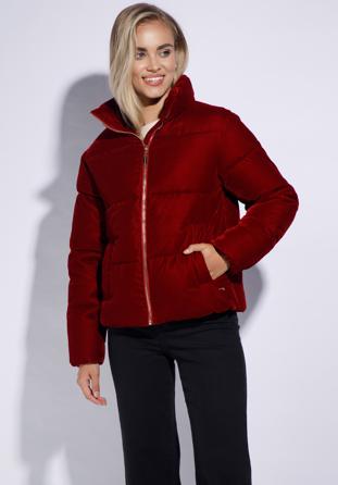 Women's quilted velour jacket, red, 95-9D-404-3-XS, Photo 1