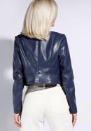 Faux leather cropped jacket, navy blue, 96-9P-109-N-XL, Photo 3