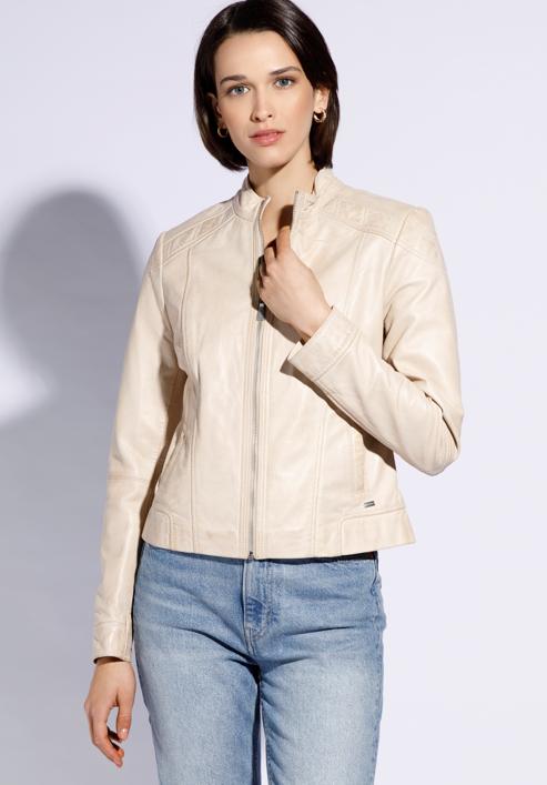 Women's leather jacket, light beige, 96-09-800-5-M, Photo 1