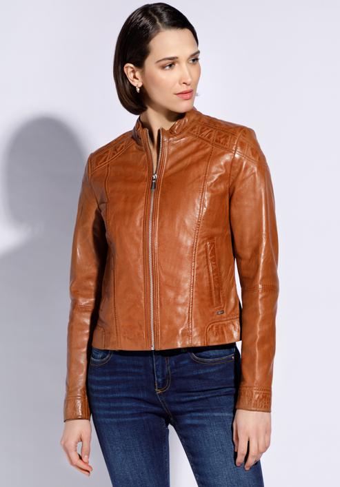 Women's leather jacket, brown, 96-09-800-P-2XL, Photo 1