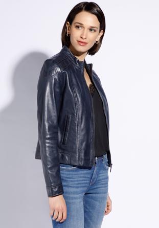 Women's leather jacket, navy blue, 96-09-800-N-XL, Photo 1