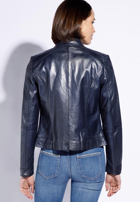 Women's leather jacket, navy blue, 96-09-800-N-M, Photo 3