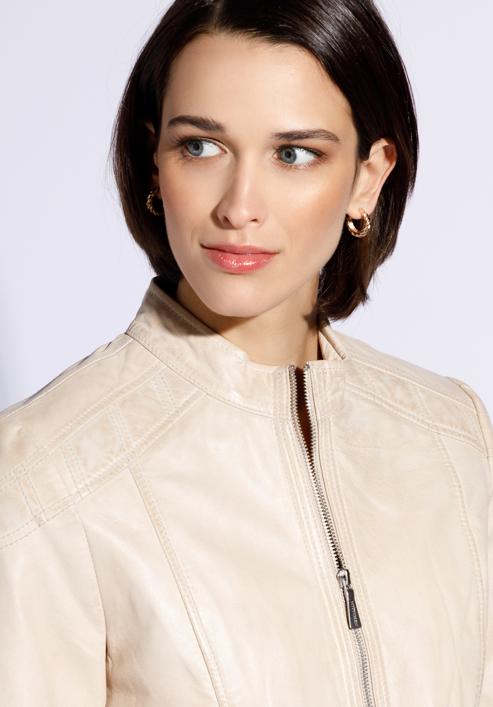 Women's leather jacket, light beige, 96-09-800-5-L, Photo 6