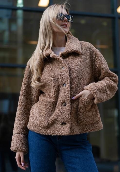 Women's teddy faux fur jacket, brown, 97-9W-002-1-M, Photo 3