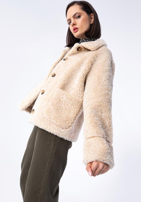 Women's teddy faux fur jacket, beige, 97-9W-002-9-XL, Photo 3