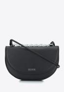 Faux leather saddle bag with chain detail, black, 93-4Y-526-5, Photo 1