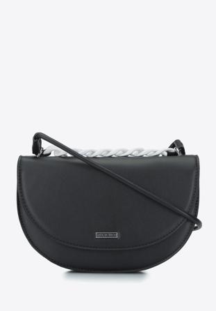Faux leather saddle bag with chain detail, black, 93-4Y-526-1, Photo 1