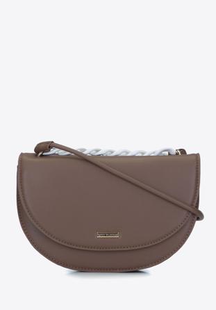 Faux leather saddle bag with chain detail, brown, 93-4Y-526-5, Photo 1