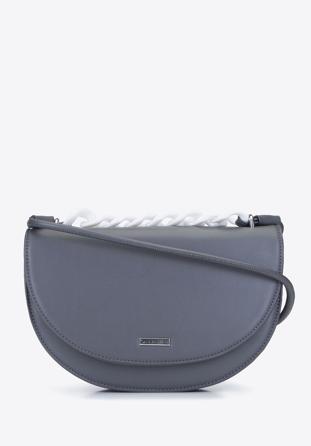 Faux leather saddle bag with chain detail, grey, 93-4Y-526-8, Photo 1