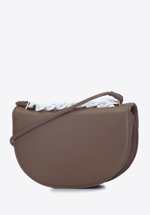 Faux leather saddle bag with chain detail, brown, 93-4Y-526-5, Photo 2