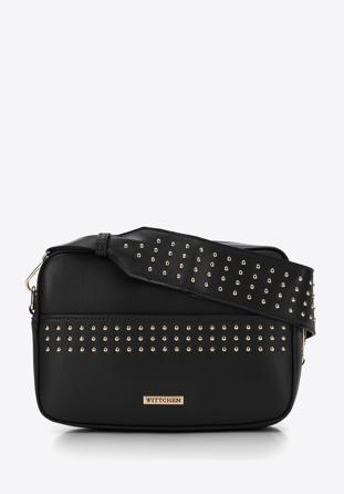 Women's studded crossbody bag, black, 97-4Y-765-1, Photo 1