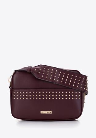 Women's studded crossbody bag, plum, 97-4Y-765-3, Photo 1