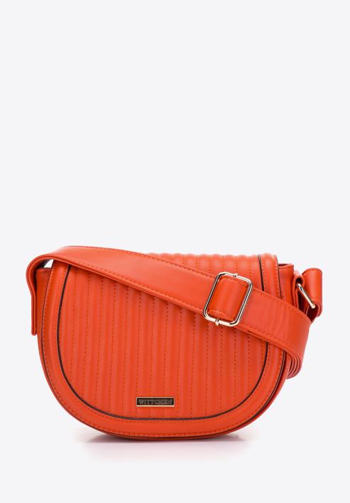 Women's quilted faux leather saddle bag, orange, 97-4Y-772-1, Photo 1