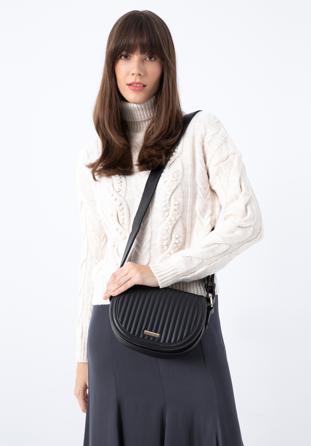 Women's quilted faux leather saddle bag, black, 97-4Y-772-1, Photo 1