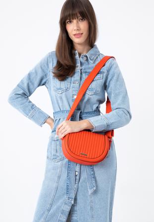 Women's quilted faux leather saddle bag, orange, 97-4Y-772-6, Photo 1