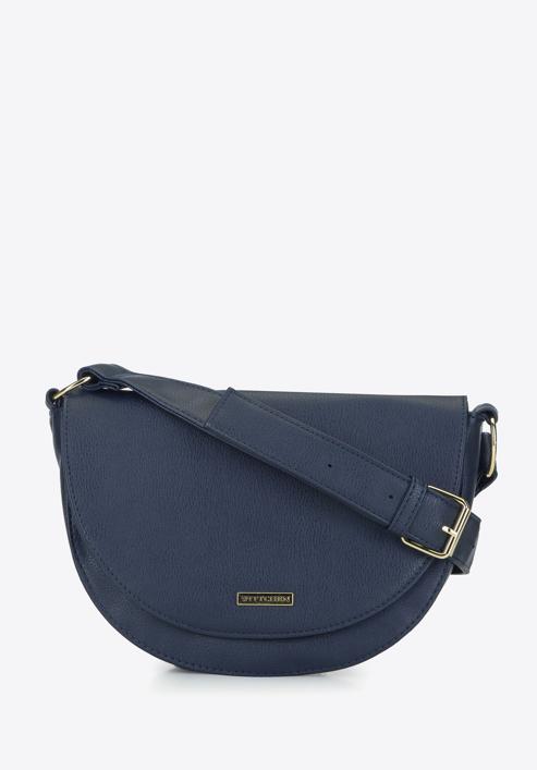 Faux leather saddle bag, navy blue, 93-4Y-906-3, Photo 1