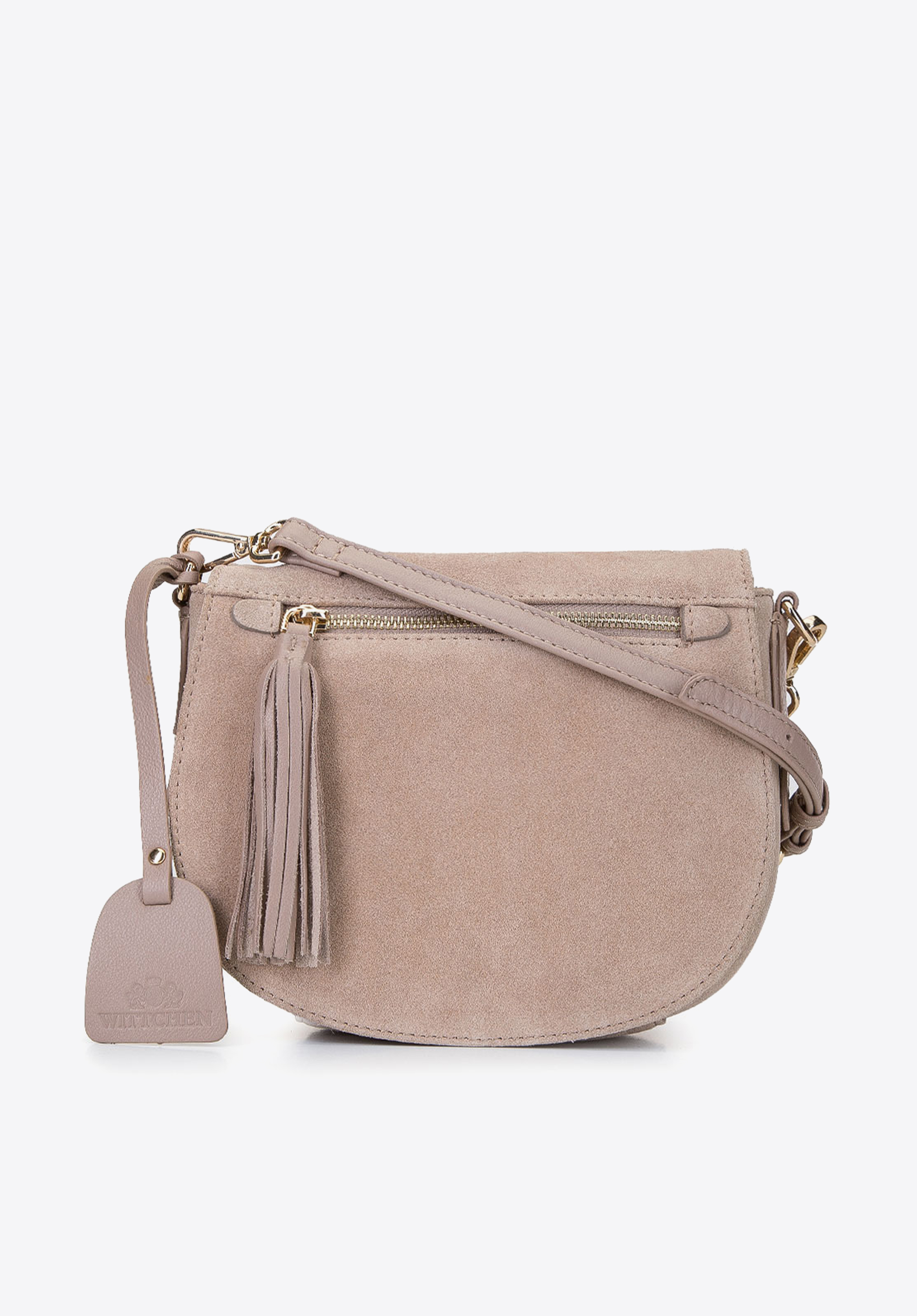 Damska listonoszka saddle bag z zamszu, beżowy, 92-4E-206-5C, Zdjęcie 1
