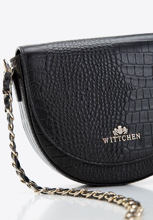 Women's croc print crossbody bag, black-gold, 97-4E-004-7, Photo 4