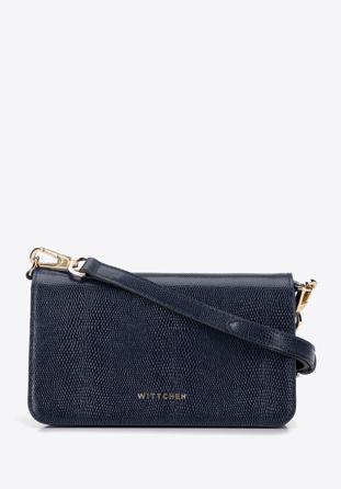 Small leather flap bag, navy blue, 95-4E-650-7, Photo 1