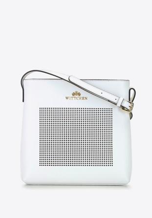 Women's perforated leather messenger bag, white, 92-4E-641-0, Photo 1