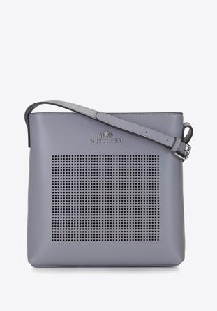 Women's perforated leather messenger bag, grey, 92-4E-641-8, Photo 1