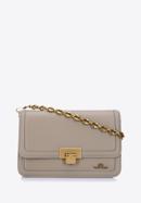 Women's small leather crossbody bag on chain shoulder strap, beige, 98-4E-212-9, Photo 1