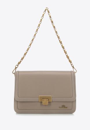 Women's small leather crossbody bag on chain shoulder strap, beige, 98-4E-212-9, Photo 1
