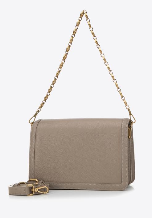 Women's small leather crossbody bag on chain shoulder strap, beige, 98-4E-212-9, Photo 3
