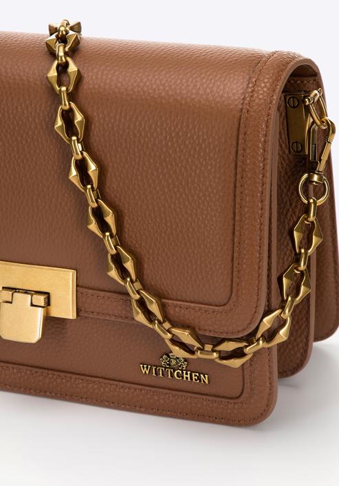 Women's small leather crossbody bag on chain shoulder strap, brown, 98-4E-212-9, Photo 5