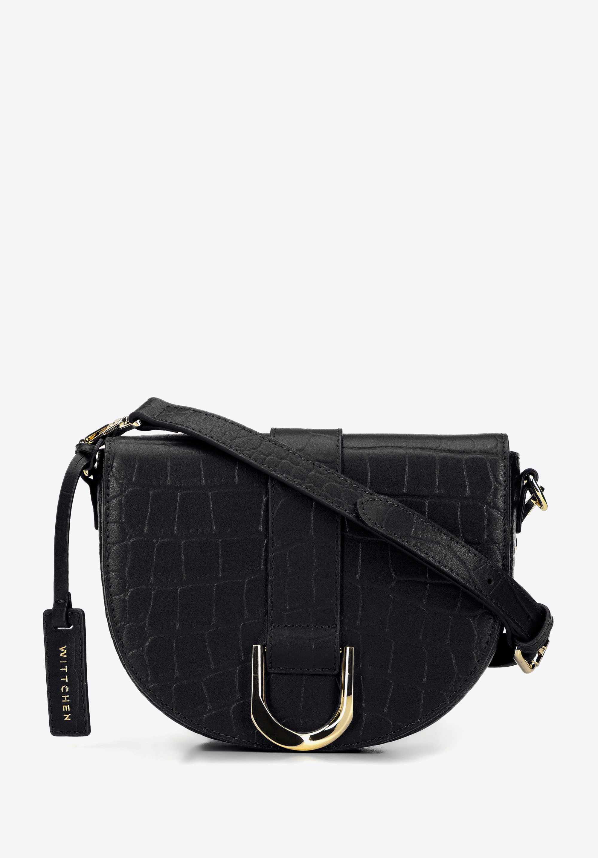 Leather saddle bag, black-gold, 95-4E-652-1, Photo 1
