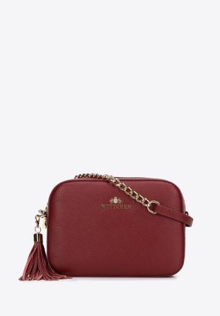 Women's chain leather crossbody bag, burgundy, 29-4E-015-3, Photo 1